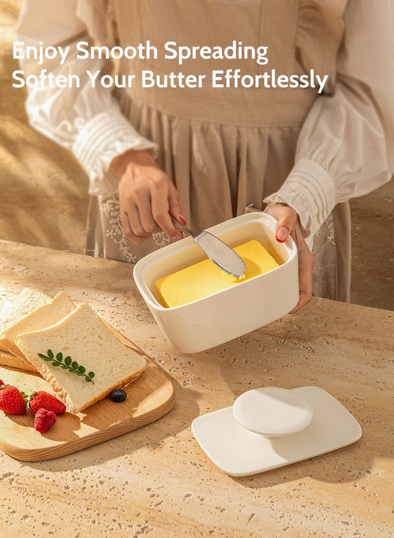 Sweese Extra Large Butter Dish with Lid, 6.2" Porcelain Butter Keeper Container - Perfect for East/West Coast Butter and Kerrygold Butter, Butter Crock with Lid, Gift - White - Image 4